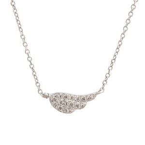 LARAQUEL JEWELRY 14K Solid Gold Pave Diamonds Wing Necklace, White Gold NWOT